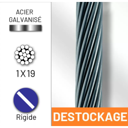 Déstockage - Câble 1x19 en acier galvanisé diamètre 8 mm